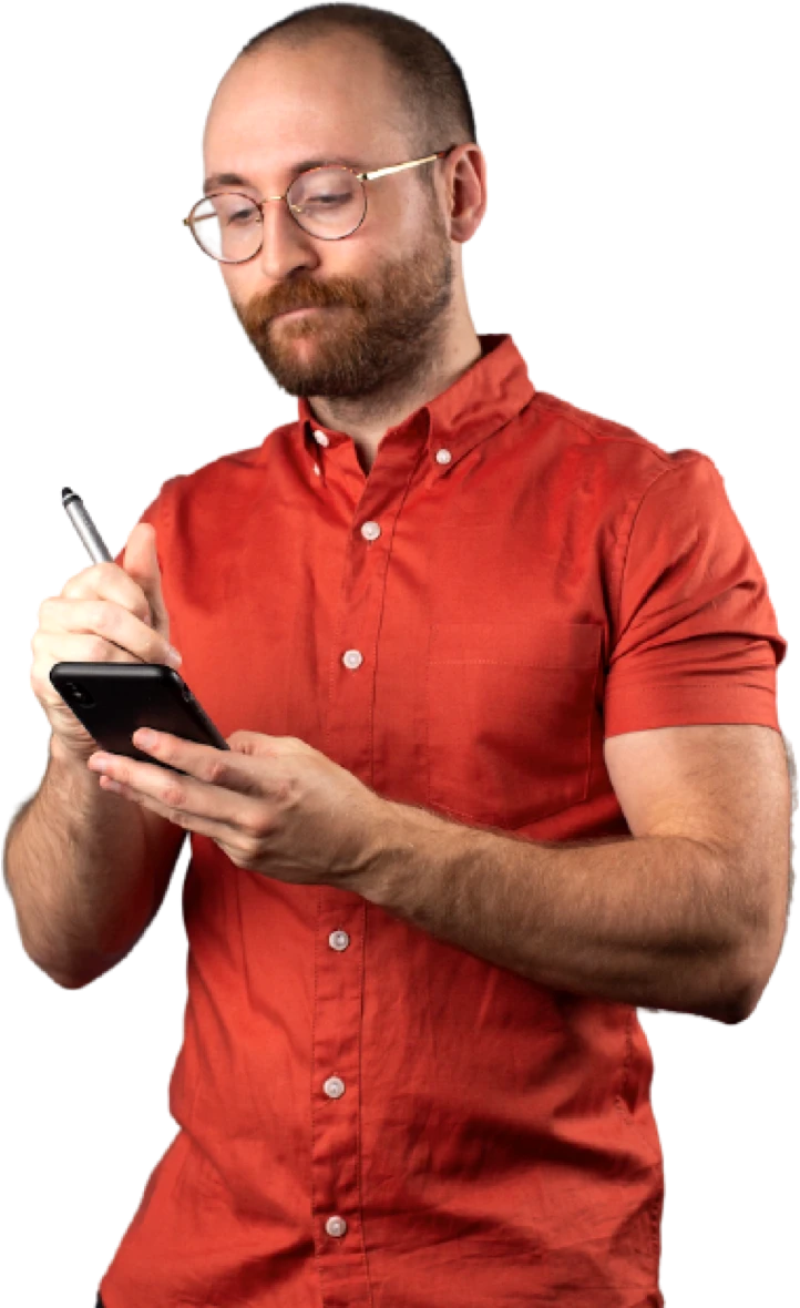 a picture of jeremy using a phone